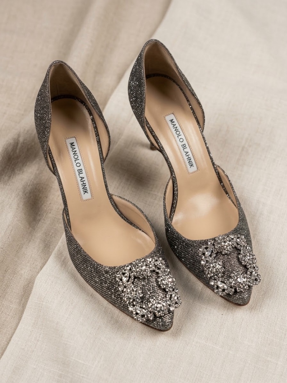 Manolo Blahnik Silver Crystal-Embellished Pointed-Toe Pumps